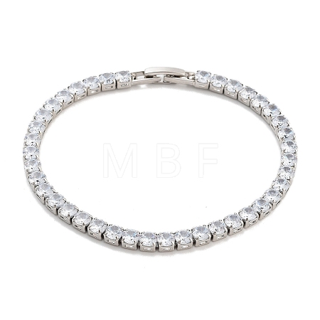 Brass Pave Clear Cubic Zirconia Flat Round Link Bracelets BJEW-B094-04P-1