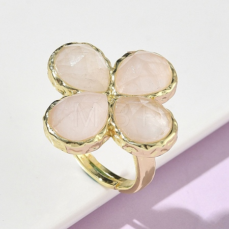 Natural Rose Quartz Faceted Adjustable Finger Rings for Women RJEW-A092-01G-15-1
