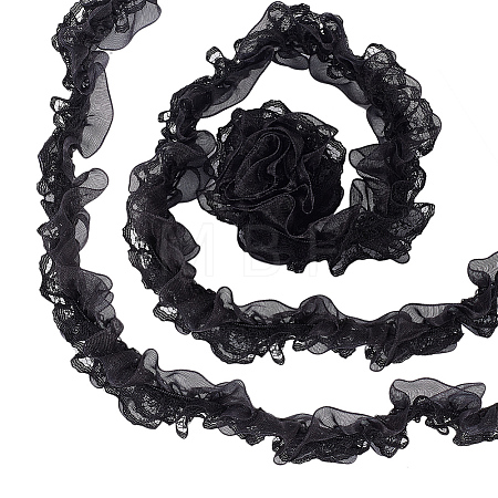 10M Double Layer Polyester Flower Elastic Lace Trim OHAR-WR0001-02C-1