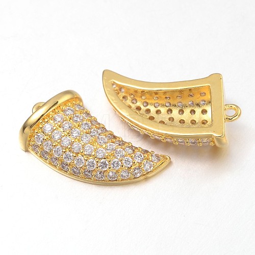 Italian Horn Brass Micro Pave Cubic Zirconia Charms ZIRC-D073-G-1