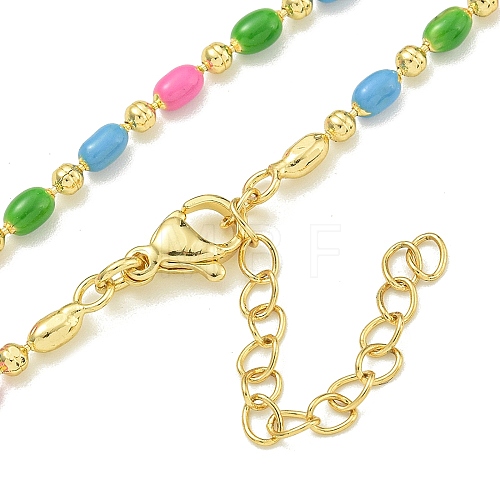 Brass Enamel Column Link Chain Necklaces NJEW-H039-10A-04G-1