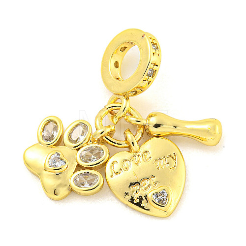 Rack Plating Brass Micro Pave Cubic Zirconia European Dangle Charms KK-P270-02C-G-1