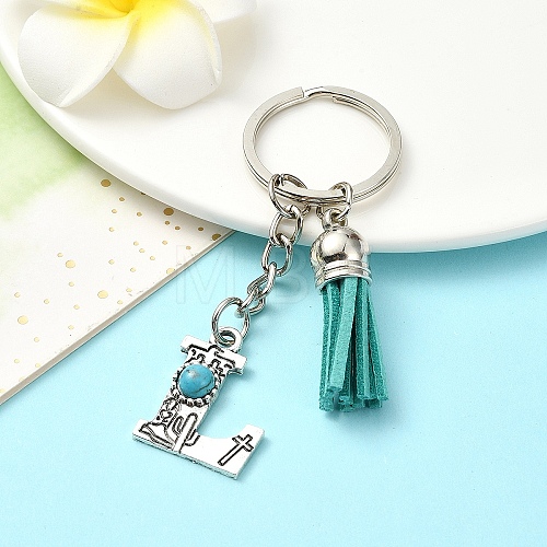 Alloy with Resin Imitation Synthetic Turquoise Keychain KEYC-YW00087-12-1