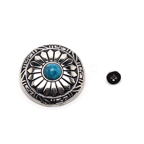 1-Hole Alloy & Turquoise Buttons PALLOY-WH0092-11A-P-1