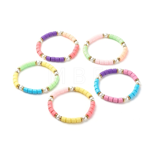 Column Beads Stretch Bracelet for Girl Women BJEW-JB07182-1