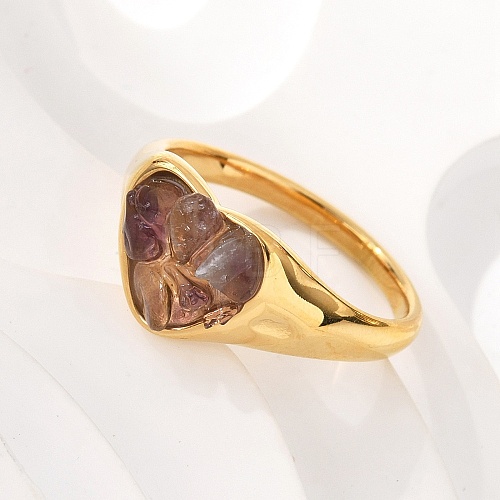 Heart Natural Amethyst Finger Rings RJEW-D303-01G-05-1