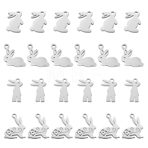 24Pcs 4 Style 201 Stainless Steel Bunny Charms STAS-SC0003-43-1