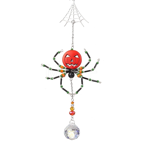 Glass & Synthetic Turquoise Beaded Spider Hanging Ornaments HJEW-TA00186-1