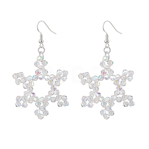 Snowflake Glass Dangle Earrings EJEW-TA00474-1