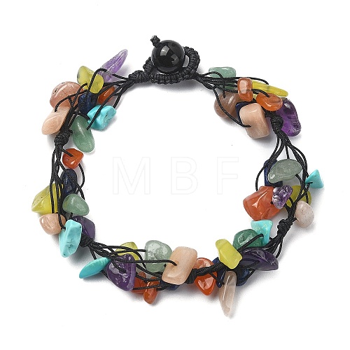 Natural & Synthetic Mixed Gemstone Chips Braided Bead Bracelet with Nylon Threads BJEW-TA00344-1