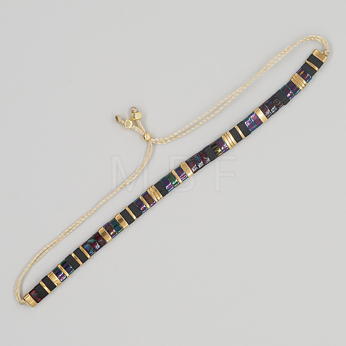 Vintage Ethnic Style Glass Tila Beaded Handmade Slider Bracelets for Women ZN9527-3-1