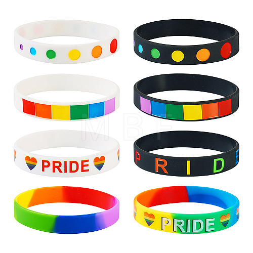 20Pcs 8 Style Rainbow Color Pride Silicone Heart Cord Bracelets Set for Men Women BJEW-TA0001-06-1