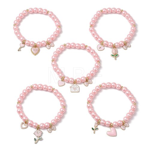 Valentine's Day Glass Pearl Stretch Bracelets for Women BJEW-JB11440-1