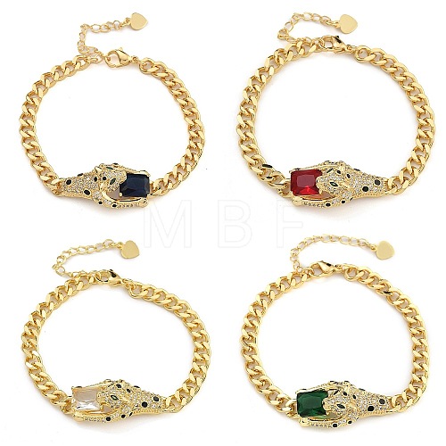 Brass Micro Pave Cubic Zirconia Link & Charm Bracelets BJEW-K261-09G-05-1