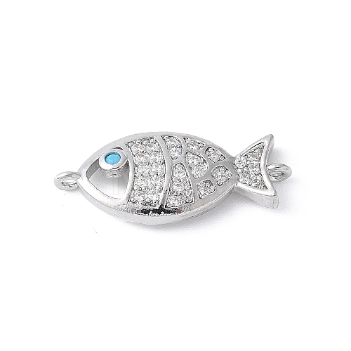 Brass Micro Pave Clear Cubic Zirconia Fish Links Connector Charms KK-K399-06P-1