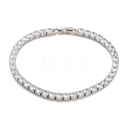 Brass Pave Clear Cubic Zirconia Flat Round Link Bracelets BJEW-B094-04P-1