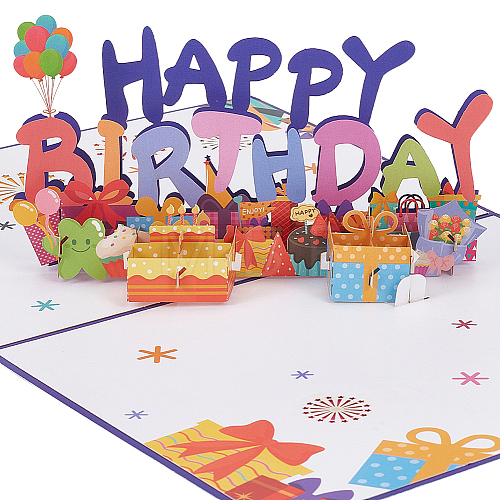 Rectangle Word Happy Birthday Pop Up Paper Greeting Card DIY-WH0430-050-1