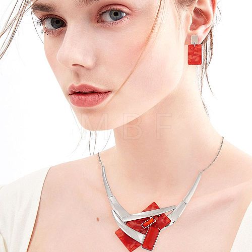 Rectangle Alloy Acrylic Pendant Necklaces & Stud Dangle Earrings Sets for Women WG2ED14-01-1