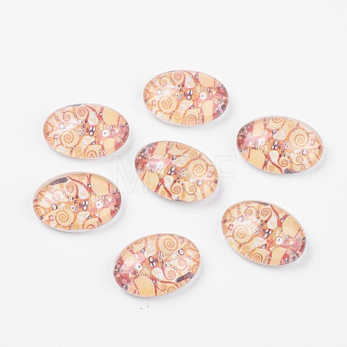 Tree Dome Oval Tempered Glass Flat Back Cabochons X-GGLA-R194-1-1