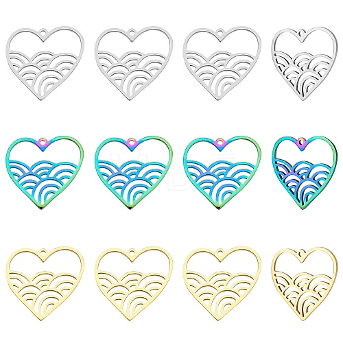 12Pcs 3 Colors Ion Plating(IP) 201 Stainless Steel Pendants STAS-DC0004-14-1
