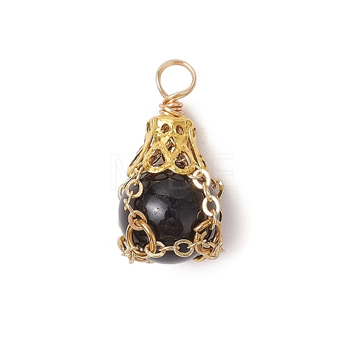 Natural Black Stone Pendants PALLOY-JF03396-03-1