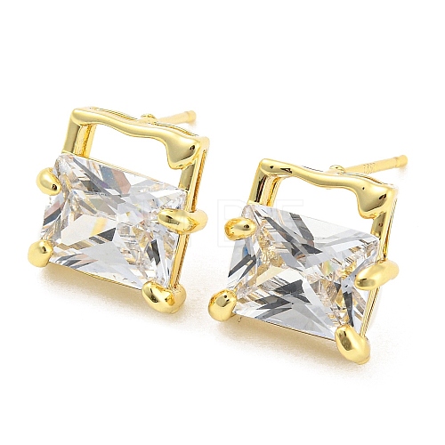 Square Clear Cubic Zirconia Stud Earrings EJEW-A026-06G-1