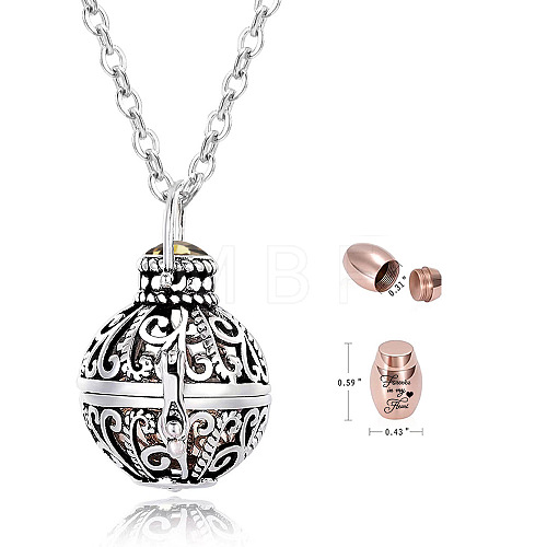 Stainless Steel Round Urn Ashes Pendant Necklace PW-WG9842A-11-1