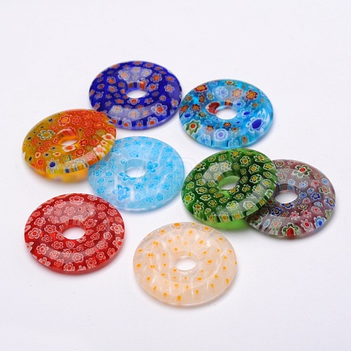 Donut/Pi Disc Millefiori Glass Pendants X-LK-N001-10-1