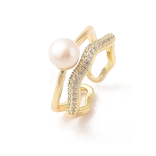 Round Natural Freshwater Pearl Finger Ring for Women RJEW-C090-04G-1
