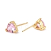 Dainty Heart Pink Cubic Zirconia Stud Earrings for Her EJEW-C002-11G-RS-2