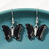 Natural Obsidian Brass Dangle Earrings EJEW-M081-01P-08-4