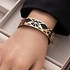 Hollow Out 304 Stainless Steel & Imitation Leather Cuff Bangles WG7C714-03-1