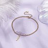 Natural Amethyst Chips Beaded & Feather Charms Double Layer Multi-strand Bracelet AJEW-AN00511-04-4