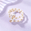Natural Freshwater Pearl & Shell Pearl & Glass Seed Beaded Double Layers Finger Rings RJEW-JR01022-1
