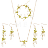 Plastic Pearl Beaded Flower of Life Dangle Earrings & Link Chain Bracelet & Pendant Necklace SJEW-AN0001-19-1