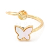 Butterfly Brass with Shell Open Cuff Ring Component KK-E055-03G-01-2