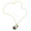 Summer Beach Brass & Natural Paua Shell Flat Round Pendant Necklaces for Women WG98B2F-03-1