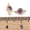 Brass Cubic Zirconia Flat Round Connector Charms KK-H204-02KCG-01-2