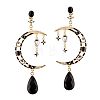 Moon with Teardrop Alloy Rhinestone Dangle Stud Earrings FS-WG3EB84-01-5