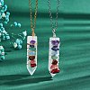 Natural Mixed Stone Wire Wrap Bullet Pendant Necklaces Set for Women NJEW-SW00010-3