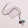 Boho Alloy Feather & Wood Heart Tassel Pendant Cotton Cord Necklaces for Women WG12080-01-3