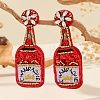 Women's Beaded Stud Earrings with Beer Festival Beer Bottle Design UD1231-3-1