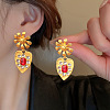 Flower with Heart Alloy Rhinestone Stud Earrings FS-WGA31FA-01-2