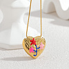 304 Stainless Steel Enamel Heart Pendant Round Snake Chain Necklaces for Women WGABB0D-02-1