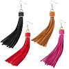 8Pcs 4 Colors PU Leather Tassel Dangle Earrings EJEW-CL0001-02A-1
