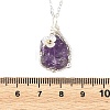 Raw Natural Amethyst Nuggets with Flower Wire Wrapped Pendant 304 Stainless Steel Cable Chain Necklaces NJEW-TA00269-5