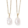 Natural Baroque Edison Keshi Pearl Oval Pendant 304 Stainless Steel Cable Chain Necklaces NJEW-JN05963-3
