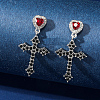 Alloy Gothic Cross with Heart Earrings PI0362-1