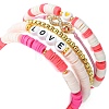 5Pcs 5 Style Polymer Clay Heishi & Word Love Beaded Stretch Bracelets Set BJEW-TA00297-3