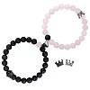 2Pcs Matching Natural Lava Rock &  Rose Quartz Round Beads Stretch Bracelets PT6851-6-1